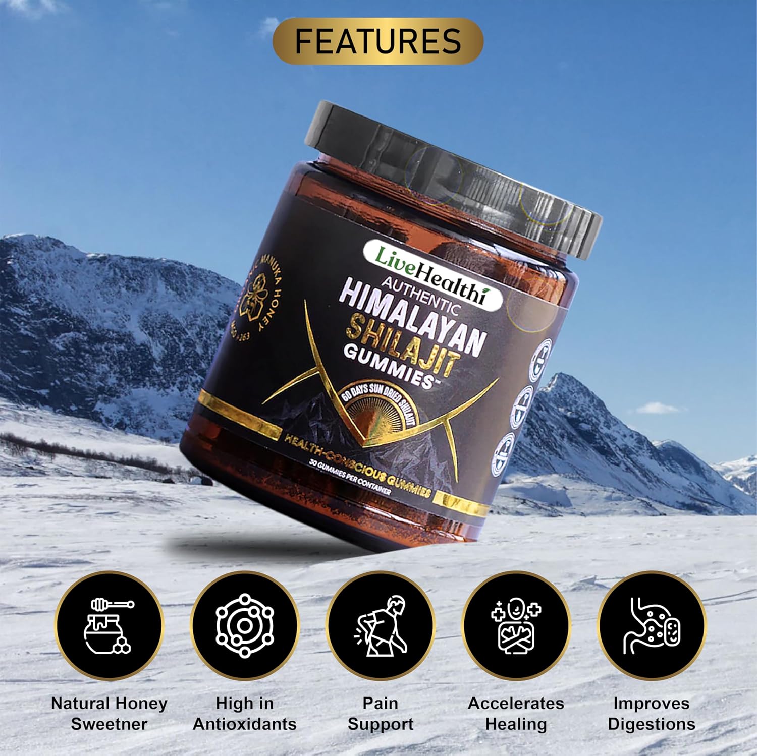 Pure Himalayan Shilajit Gummies I with Pomegranate Oil Flavor | Lab Tested I Fulvic Acid & 85+ Trace Minerals I 100% Natural & Organic | 30 Clean & Healthy Shilajit Gummies for Men, Women
