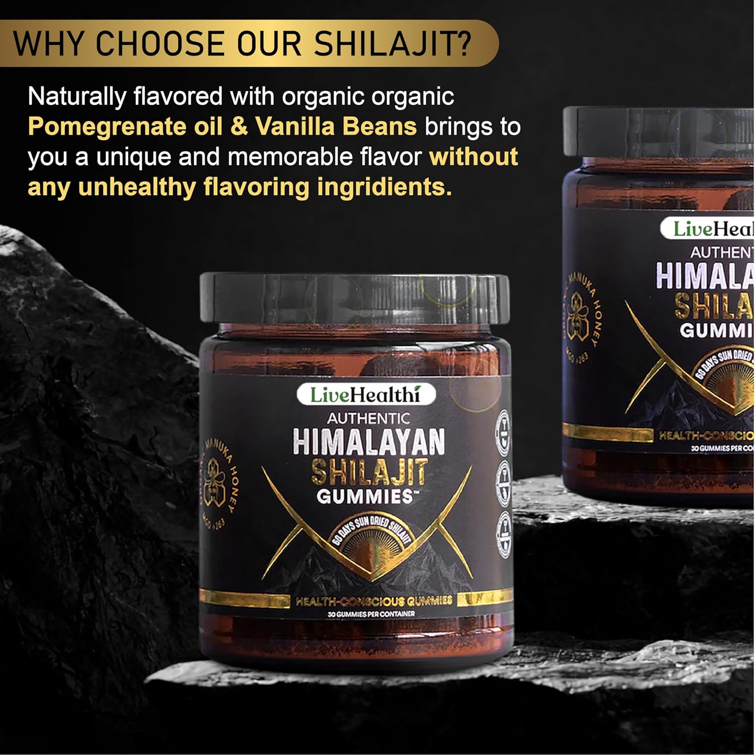 Pure Himalayan Shilajit Gummies I with Pomegranate Oil Flavor | Lab Tested I Fulvic Acid & 85+ Trace Minerals I 100% Natural & Organic | 30 Clean & Healthy Shilajit Gummies for Men, Women